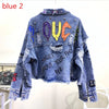 New Women's Denim Jacket Coat 2023 Spring Jean Jackets Women Coats Female Denim Jacket Graffiti Rivet Jacket Girl Outerwear Blue