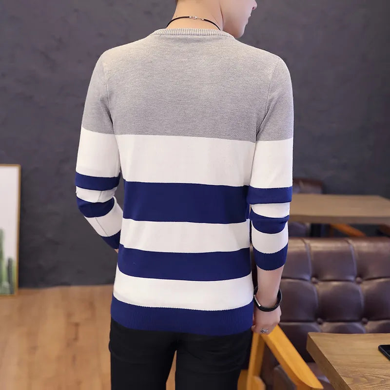 Hot sale men's sweater 2022 Spring Autumn new students South Korean Slim youth striped sweater red and black two colors M-XXL