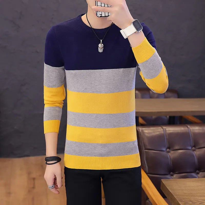 Hot sale men's sweater 2022 Spring Autumn new students South Korean Slim youth striped sweater red and black two colors M-XXL