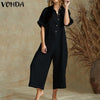 Elegant Summer Jumpsuits Women Vintage Wide Leg Pants 2022 VONDA Female Rompers Women Jumpsuits  Playsuit Casual Solid Overalls