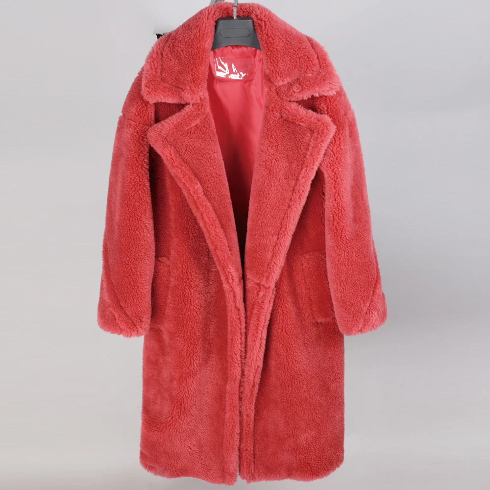 2020 fashion women&#39;s clothing Winter jackets Natural wool sheepskin Long teddy bear coat Warm real fox fur coat