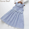 Humor Bear Summer Girls Dress Striped Bow Princess Dress Girls Doll Collar Sleeveless Dress For Girls Children Clothing