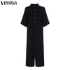 Elegant Summer Jumpsuits Women Vintage Wide Leg Pants 2022 VONDA Female Rompers Women Jumpsuits  Playsuit Casual Solid Overalls