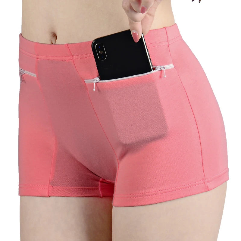 Women Safety Short Pants Soft Solid Shorts Boxer Summer Under Skirt Shorts With Zipper Pockets Femme Underwear Safety Shorts