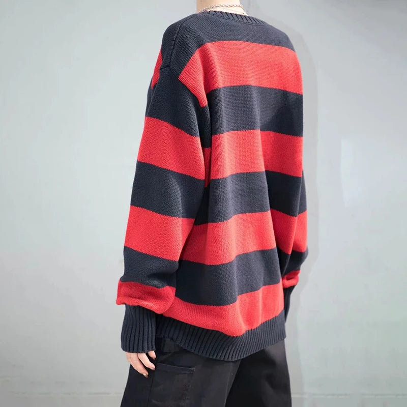 UNUTH Girls Oversize Striped Sweater 2022 Autumn Ladies Vintage Cotton Pullovers Knitwear Women Sweater Fashion Long Sleeve