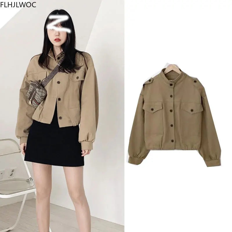 2020 Autumn Winter Short Coats Outerwear Long Sleeve Cute Fashion Solid Single Breasted Button Crop Korean Short Jackets 9020