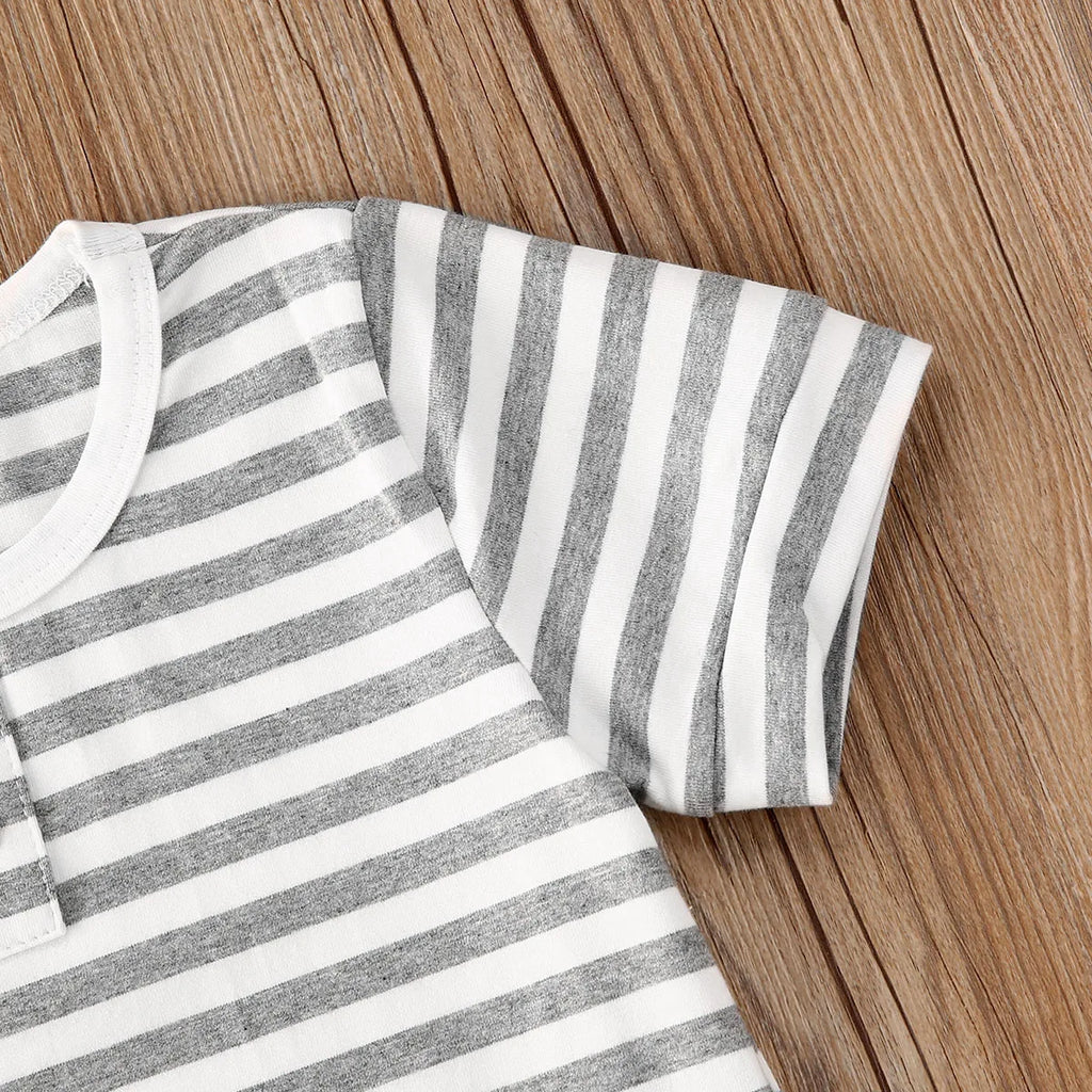 lioraitiin 0-3Years 2Pcs Toddler Baby Boy Clothes Set Striped Short Sleeve T Shirt Top Pants Cool Outfit Clothing Set