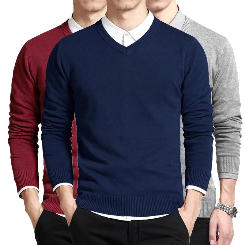 Varsanol Cotton Sweater Men Long Sleeve Pullovers Outwear Man V-Neck sweaters Tops Loose Solid Fit Knitting Clothing 8Colors New