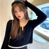 Black Cardigan Women Chic Vintage Fall Slim College Girls Cropped Knitwear All-match Ulzzang Simple Stylish Female Sweater Basic