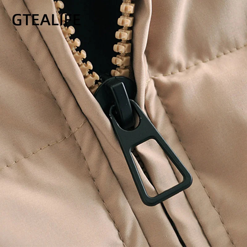 Gtealife Fashion Stand Collar Parkas Women Thick Warm Winter Bubble Coats Female Khaki Jackets Pockets Zipper Simple Overcoats