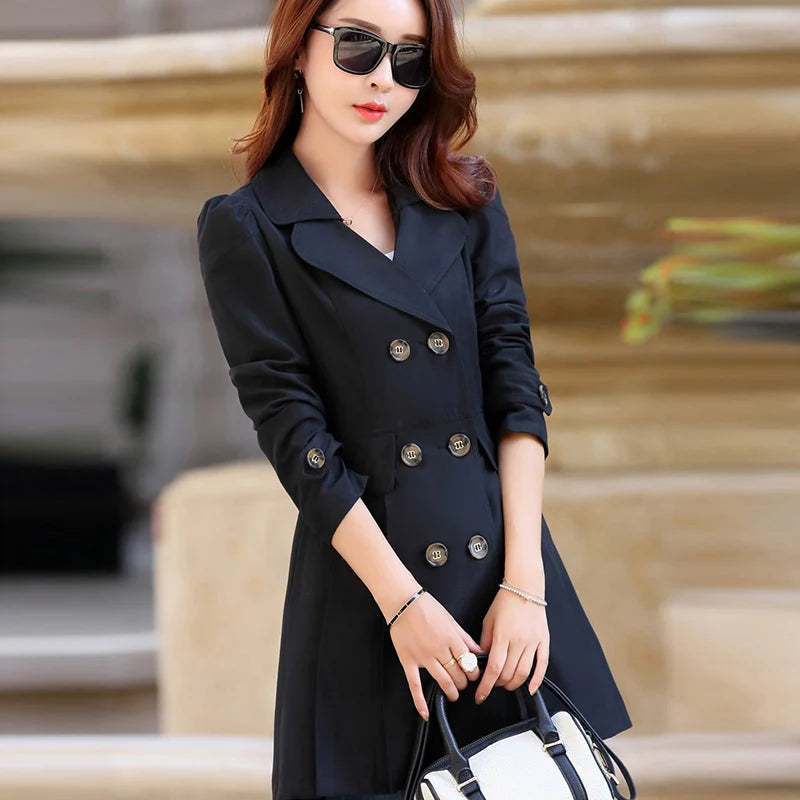 2022 Spring Trench Coat for Women Streetwear Turn-down Collar Double Breasted Black Female Overcoat Autumn Jacket Clothes