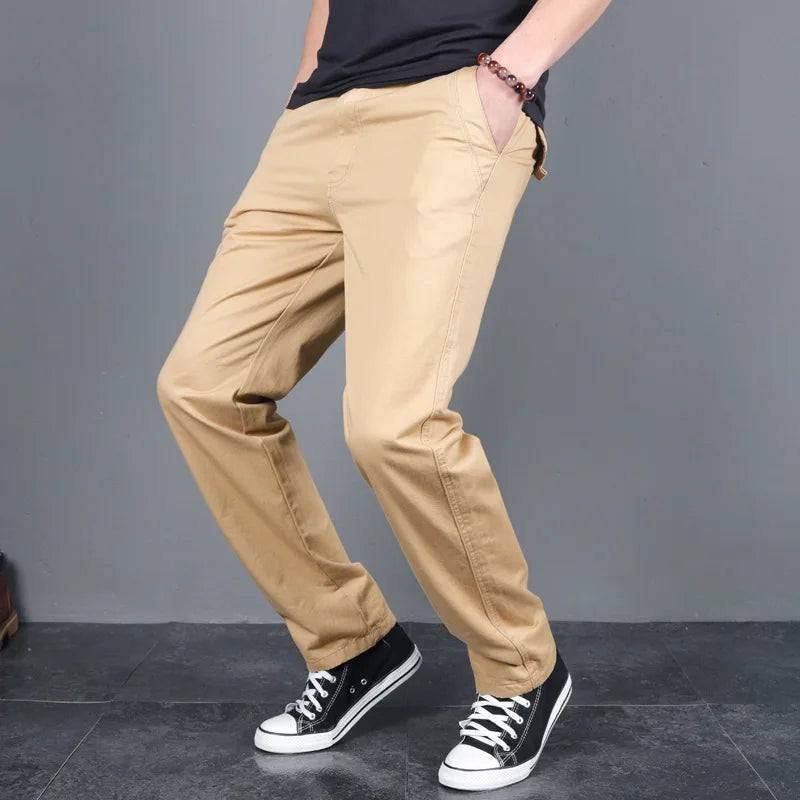 New Men's Spring Autumn Solid Casual Pants Cotton Slim Fit Chinos Fashion Long Trousers Male Pantalon Hombre Plus Size 3XL 4XL