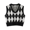 Autumn Sweater Vest for Women V Neck Loose Fit Pullovers Knitted Vest Preppy Style Sleeveless Knitwear Top