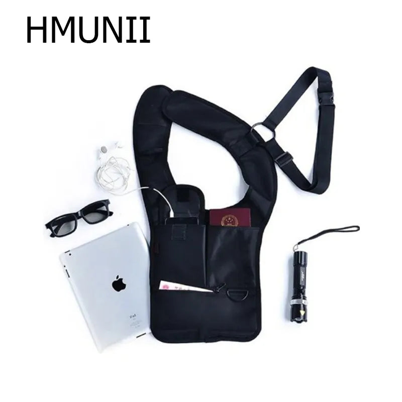 Multifunction Travel Anti Theft Hidden Underarm Shoulder Bag Black Nylon Pocket Mp3 Mobile Phone Storage Organizer