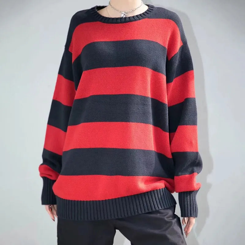 UNUTH Girls Oversize Striped Sweater 2022 Autumn Ladies Vintage Cotton Pullovers Knitwear Women Sweater Fashion Long Sleeve