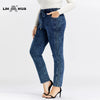 LIH HUA Women&#39;s Plus Size Jeans Autumn High Stretch Cotton Knitted Denim Trousers Casual Soft Jeans