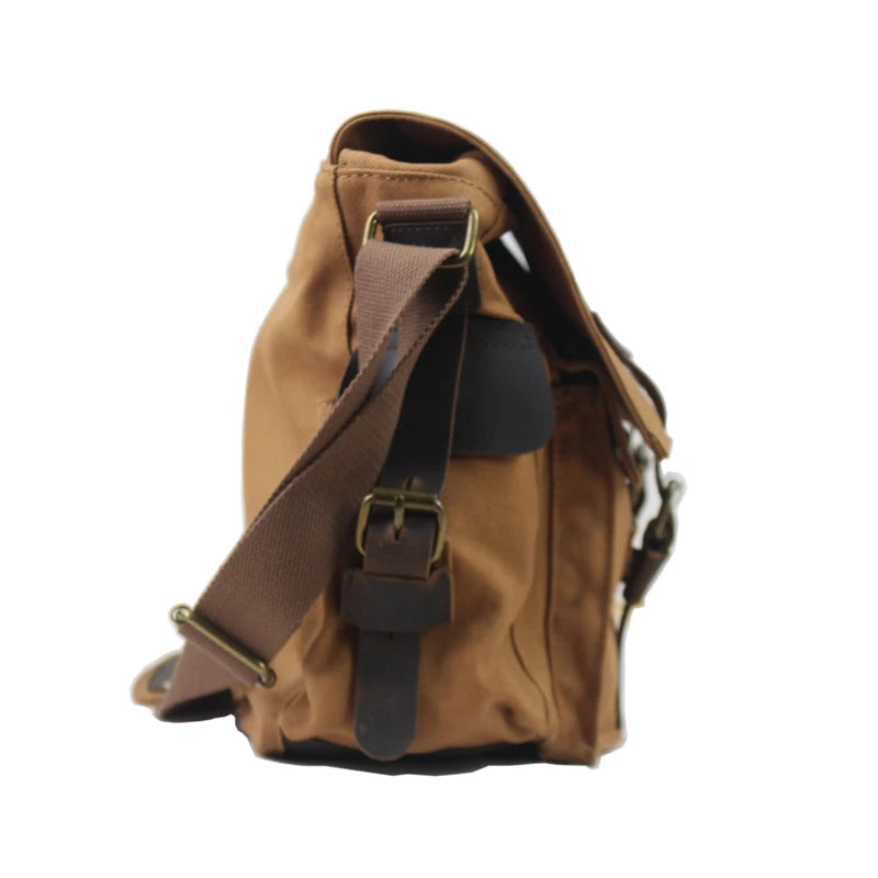 New Fashion Vintage Leather Canvas Men's Messenger Bag Cotton Canvas Crossbody Bag Men Shoulder Bag Sling Casual Bag Leisure