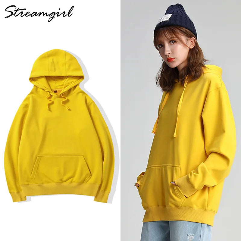 Women&#39;s Sweatshirt Cotton Oversized Hoodies And Sweatshirts Oversize Pink Sweatshirt With Hood Yellow Cotton Hoodies Women