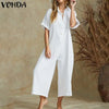 Elegant Summer Jumpsuits Women Vintage Wide Leg Pants 2022 VONDA Female Rompers Women Jumpsuits  Playsuit Casual Solid Overalls