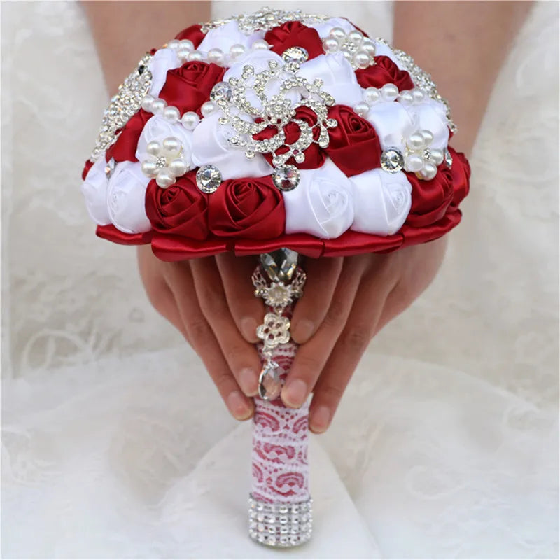 WifeLai-A 1Piece Elegant Custom Ivory Bridal Wedding Bouquets Stunning Pearls Beaded Crystal Brooch Stitch Wedding Bouquets W230