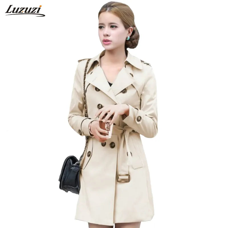 Luzuzi Trench Coat For Women Double Breasted Belt Slim Fit Long Spring Coat Casaco Feminino Abrigos Mujer Autumn Outerwear Z505