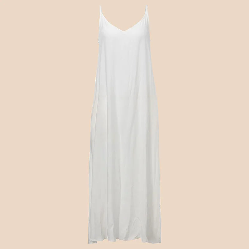 Vestidos 2023 Summer ZANZEA Women  Strapless Sexy V Neck Sleeveless Dress Casual Loose Long Maxi Solid Dress White Oversized