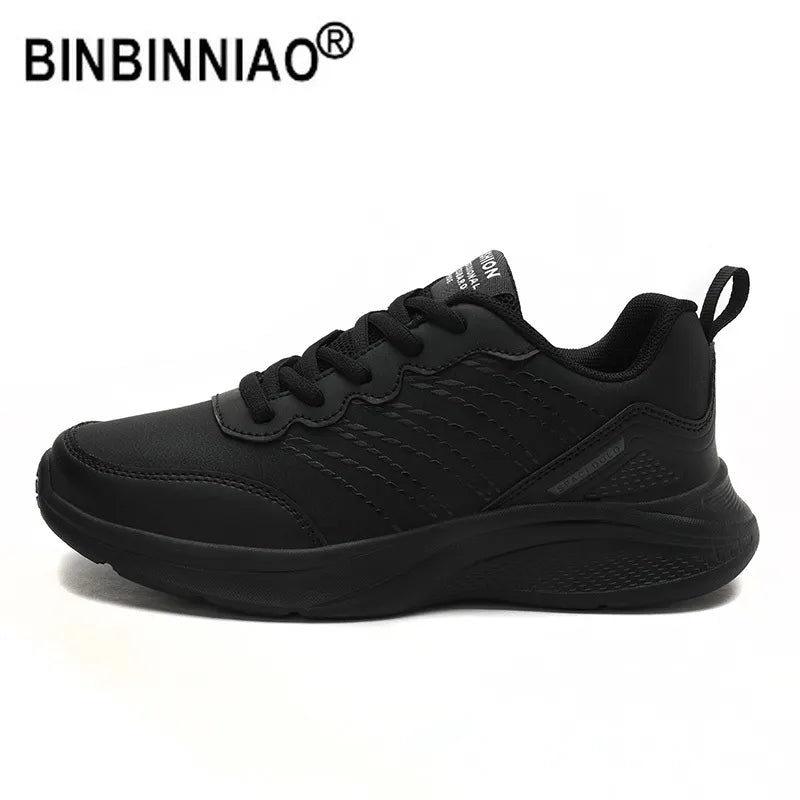 BINBINNIAO Autumn Winter Women&#39;s Running Shoes Waterproof Leather Sports Black Chunky Sneakers Trainers  zapatos deportivos