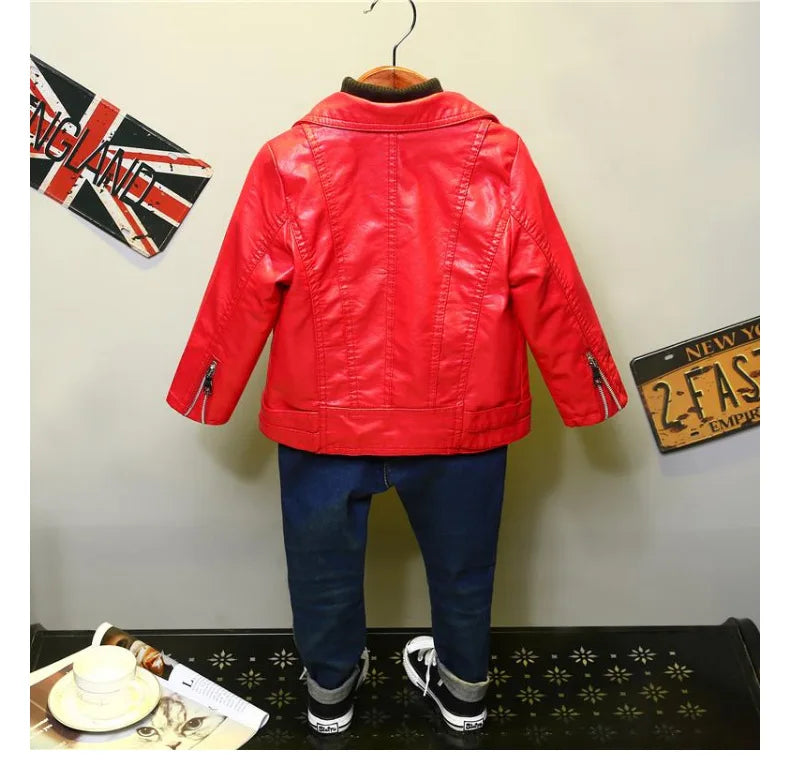 Girls Leather Jackets Clothing 2021 Autumn New  Girls PU Leather Lapel Zipper Coats Kids Fashion Tops Outwear 2-10t