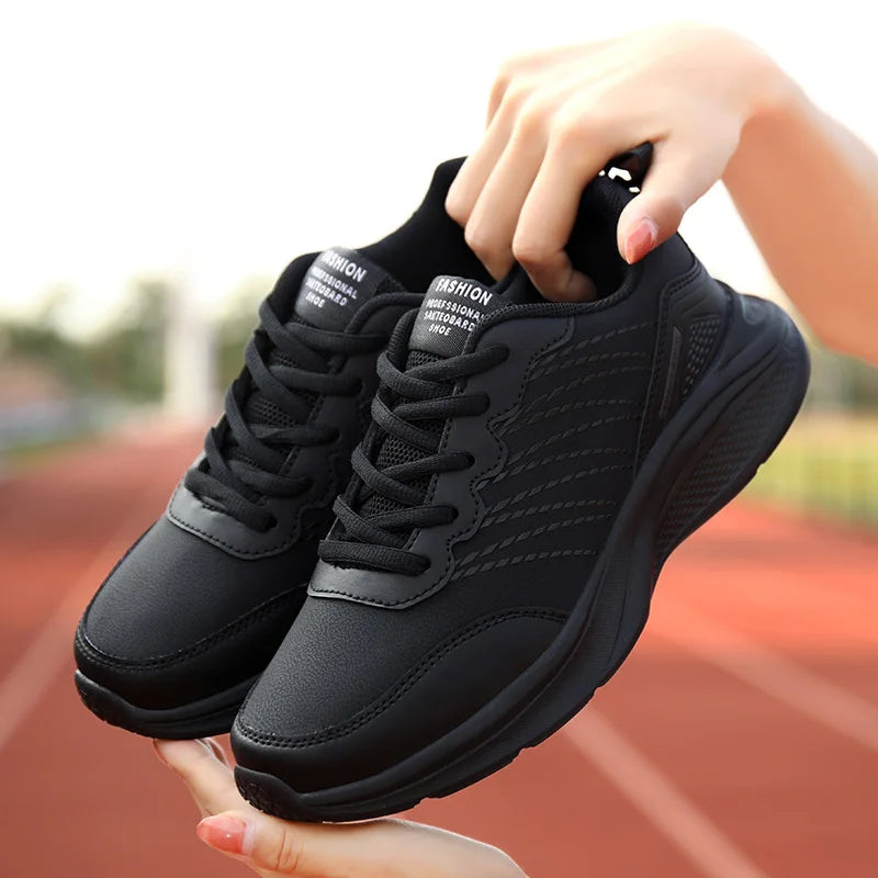 BINBINNIAO Autumn Winter Women&#39;s Running Shoes Waterproof Leather Sports Black Chunky Sneakers Trainers  zapatos deportivos