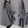 Elegant Women Winter Coats Batwing Fluffy Sleeve Cape Jacket Lady Woolen Overcoat Cape Fox Fur Collar Warm Ponchos Feminino