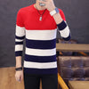 Hot sale men's sweater 2022 Spring Autumn new students South Korean Slim youth striped sweater red and black two colors M-XXL