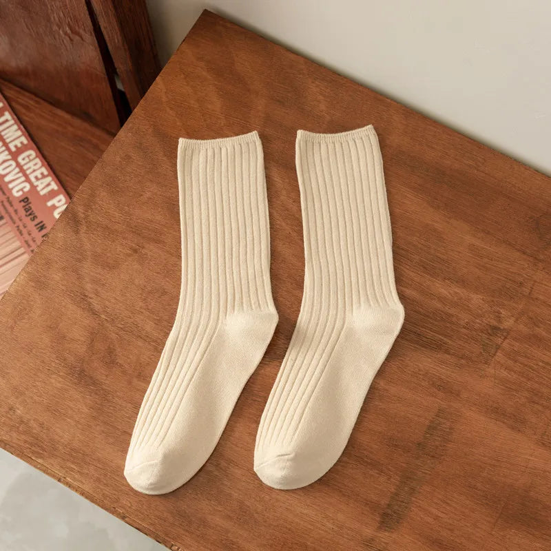 3 Pairs/Lot Socks Sets Women Solid Color Elegant Retro Long Cotton Women Socks Breathable Japanese Style Casual Cotton Long Sock