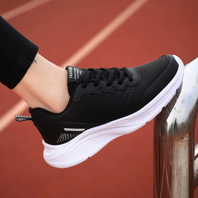 BINBINNIAO Autumn Winter Women&#39;s Running Shoes Waterproof Leather Sports Black Chunky Sneakers Trainers  zapatos deportivos