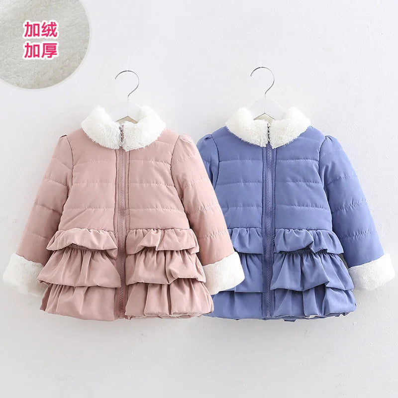 2022 Winter Warm Coat Fur Collar Plus Velvet Thickening Wadded Zipper 3-11 12 Years Kids Baby Teenage Girls Cotton-Padded Jacket