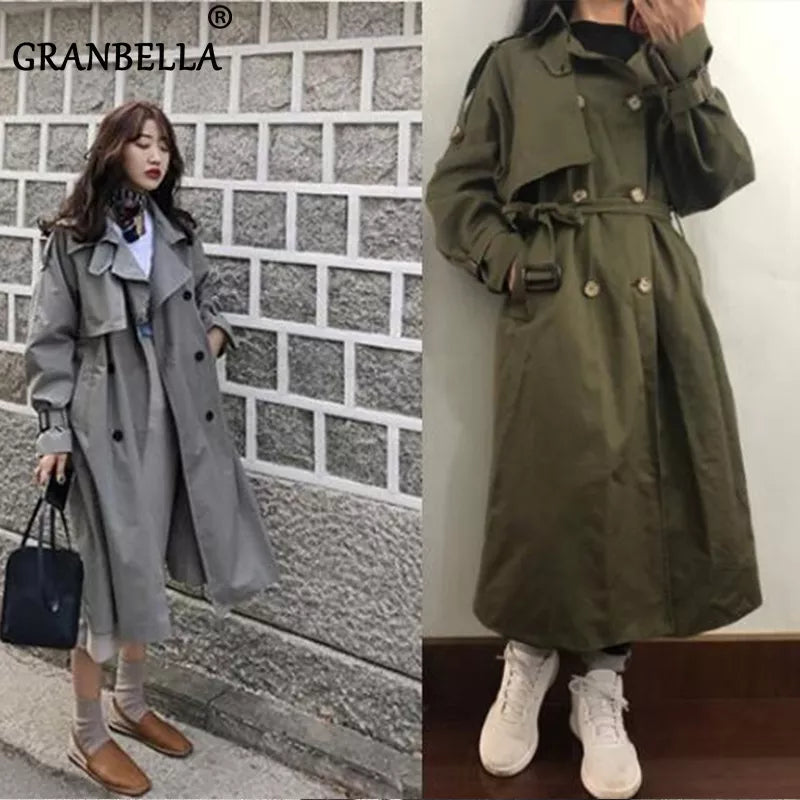 New 2023  Women Double Breasted 100% Cotton Long Trench Coat  Military trench coats Windbreaker Manteau Femme