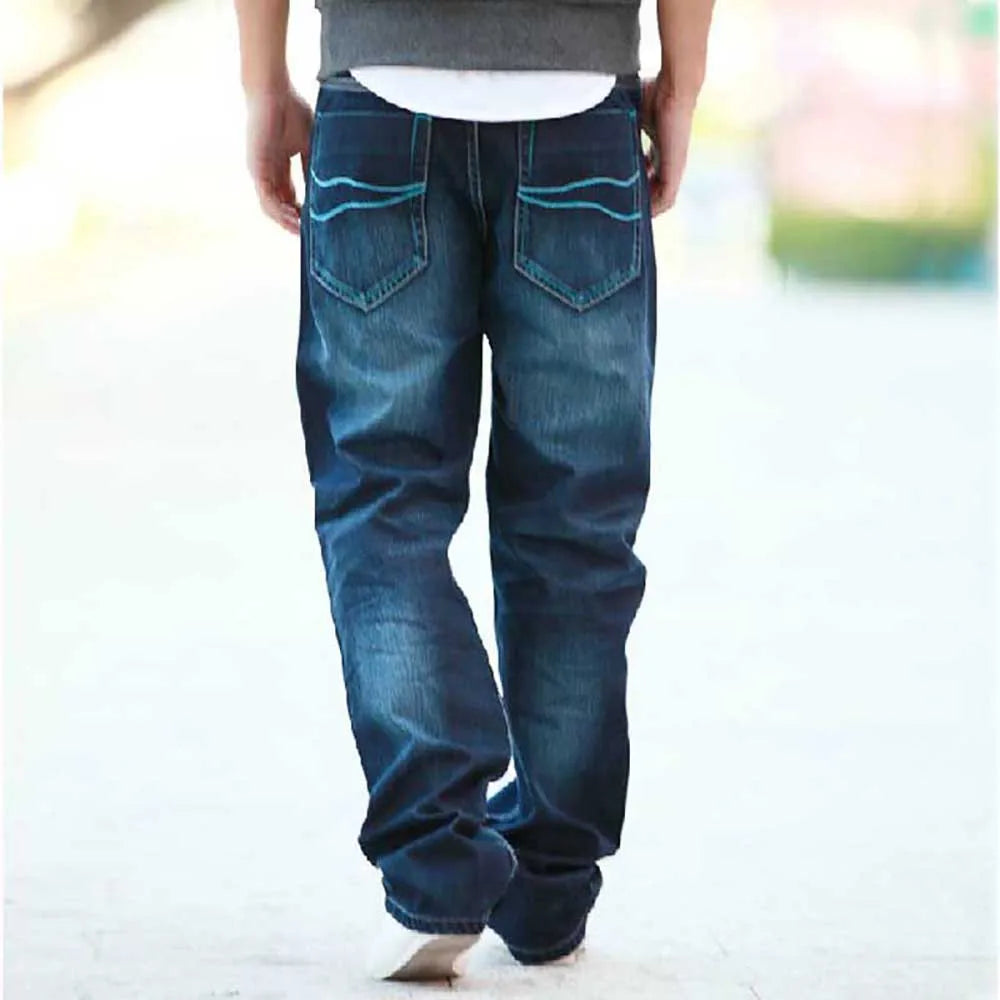 New Fashion Men Jeans Cowboy Straight Loose Baggy Harem Denim Pants Casual Cotton Wide Leg Trousers Blue Plus Size 27-48