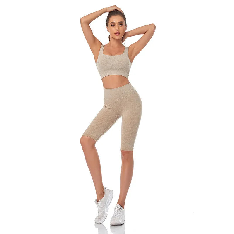 Women's Tracksuit Seamless Yoga Shorts Suit Gym Fitness Sports Bra Crop Top High Waist Shorts Outfit Shorts Workout Sportswear