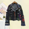 New Women's Denim Jacket Coat 2023 Spring Jean Jackets Women Coats Female Denim Jacket Graffiti Rivet Jacket Girl Outerwear Blue