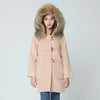 autumn winter coat women 2022 new Horn Button Wool Woolen Thicken coat with natural real big raccoon fur Hooded casaco feminino