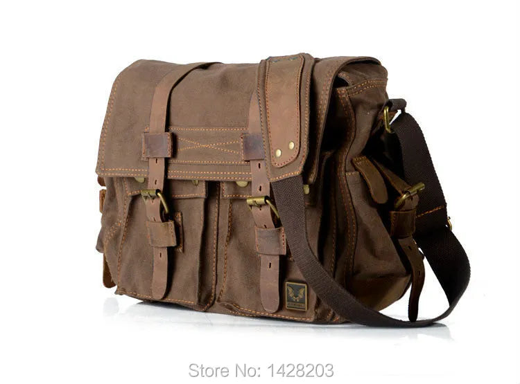 2022 Retro Vintage Cotton Canvas Leather Mens Messenger Bag Shoulder Bag Military Canvas Crossbody Bag Men Casual Bag Free ship