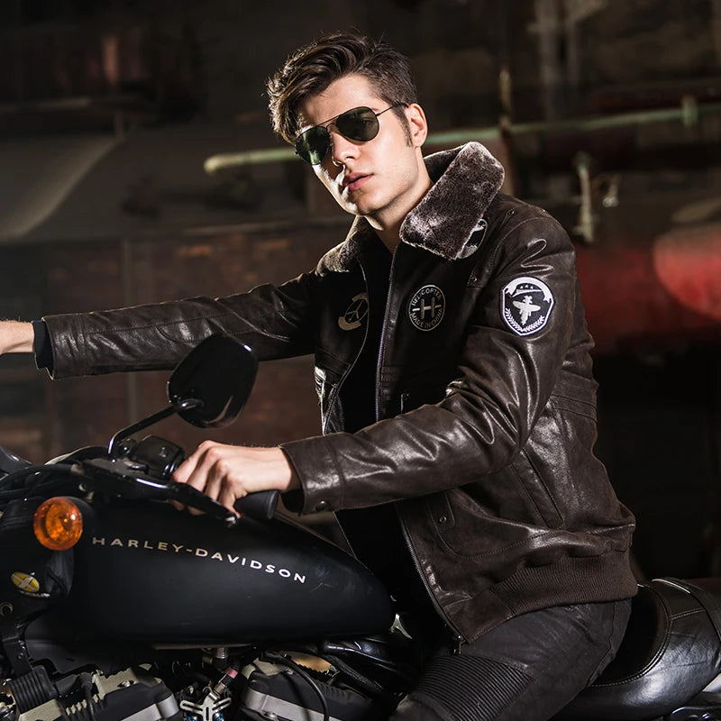 2016 Men's Real Leather Jacket Pigskin Genuine Leather Jacket Men Leather Coat Air Force Flight Jackets Padding Cotton Warm