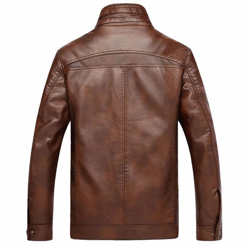 DIMUSI Leather Jacket Men Winter Leanther Jacket Solid Thick Coat Male Thermal Fleece Casual Stand Collar Clothing 5XL,YA512