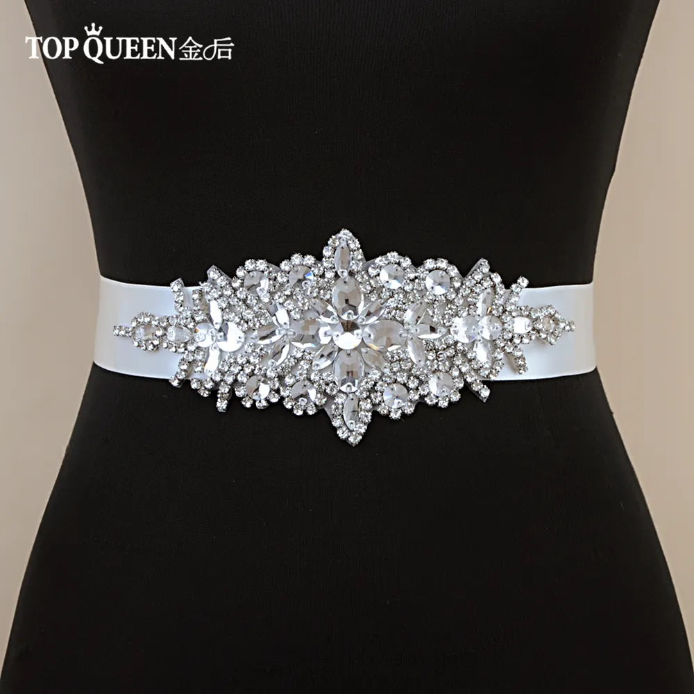 TOPQUEEN S01 Women's Belt Luxurious Bride Bridal Sash Rhinestone Applique Wedding Accessories for Evening Party Prom Gown Dress