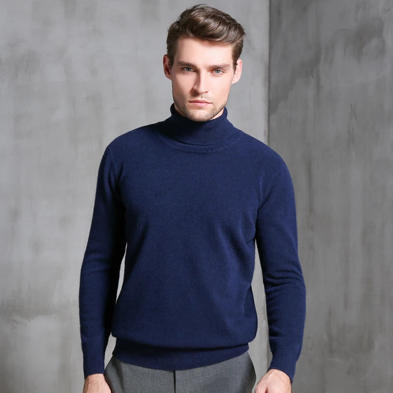 Men Sweater 100% Pure Wool Knitted Pullover Winter New Arrival Fashion Turtleneck Jumepr Man Thick Clothes Tops 8Colors Sweaters