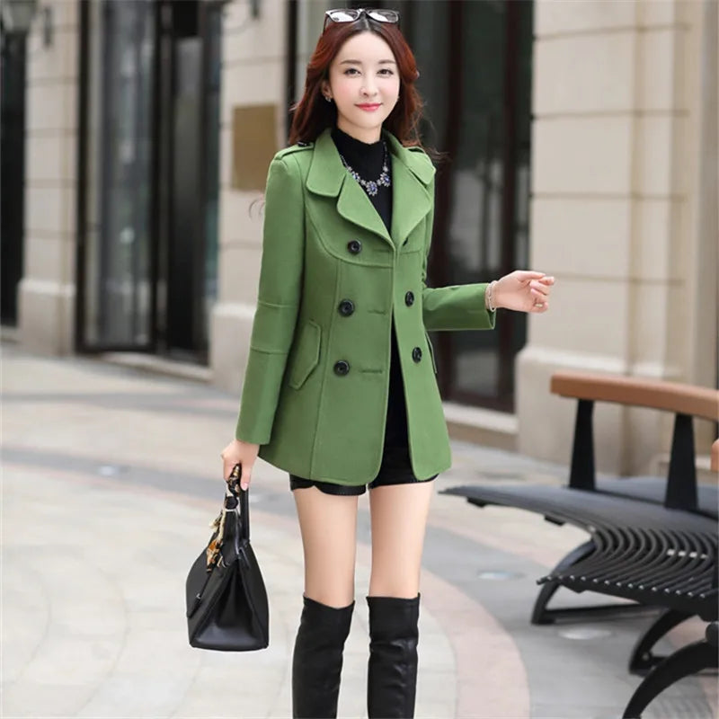 Women Wool Blend Warm Long Yellow Red Coat Lapel Jacket Autumn Winter Woman Woolen Overcoat sobretudo feminino abrigo rojo mujer