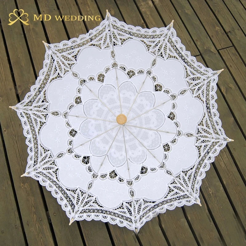 New Lace Umbrella Cotton Embroidery White/Ivory Battenburg Lace Parasol Umbrella Wedding Umbrella Decorations Free Shipping