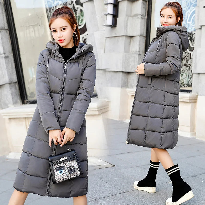 Plus Size M-6XL Down Jackets 2023 New Women Winter Coat Long Slim Thicken Warm Jacket Cotton Padded Jacket Outwear Hooded Parkas