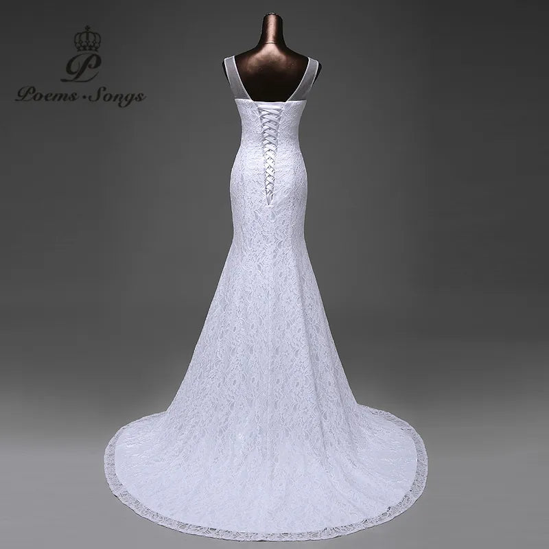 Hot sale free shipping Elegant beautiful lace flowers mermaid Wedding Dress  vestidos de noiva robe de mariage bridal dress