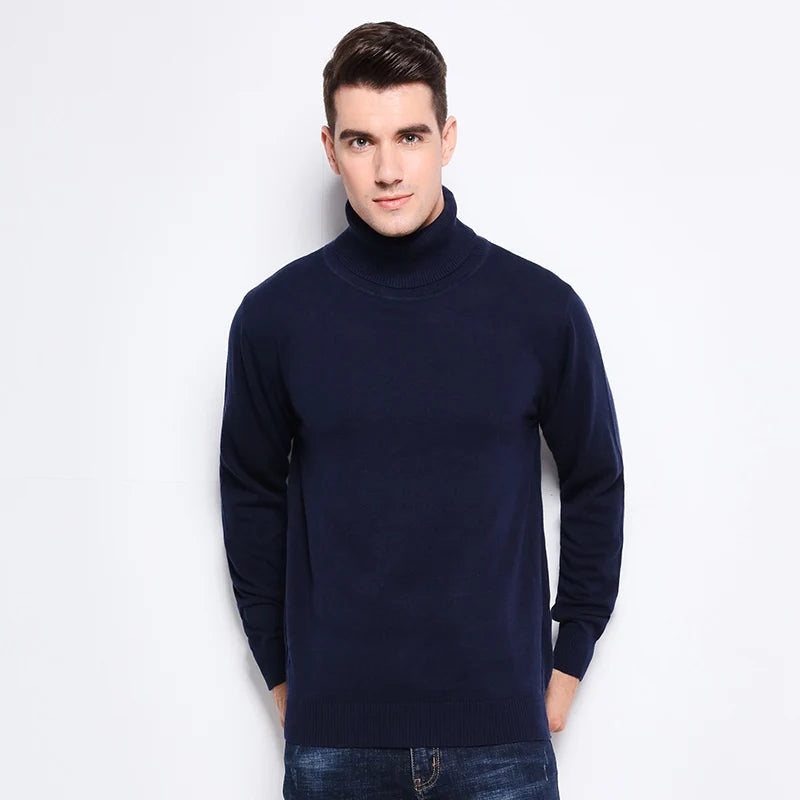 New Autumn Winter Fashion Brand Clothing Men's Sweaters Warm Slim Fit Turtleneck Men Pullover 100% Cotton Knitted Sweater Men