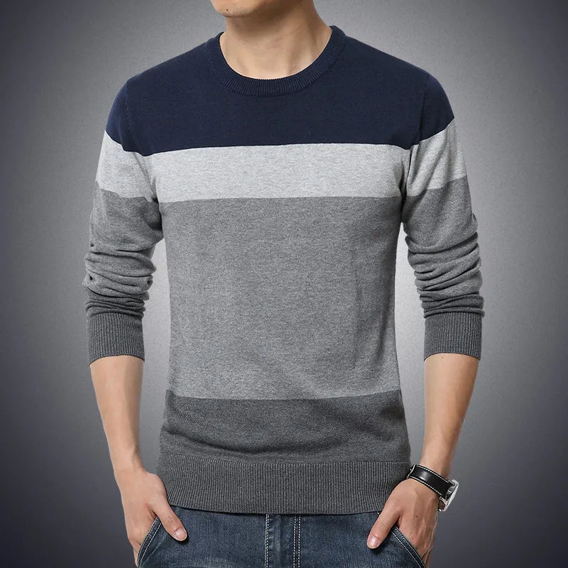 M-4XL 2023 Winter Casual Men's Sweater O-Neck Striped Slim Fit Knittwear Mens Sweaters Pullovers Pullover Men Pull Homme